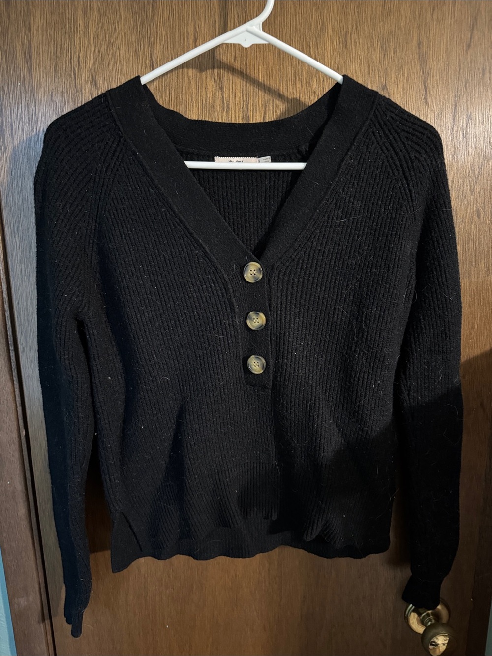 Black V-Neck Button Front Women's Sweater